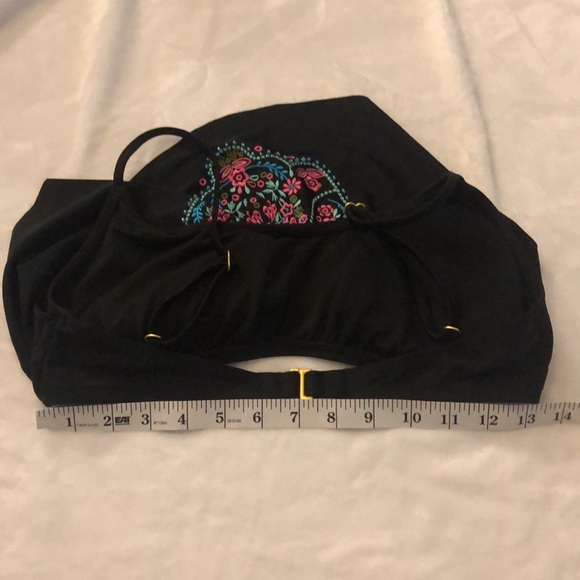 🎉Black Beaded Flowy Spaghetti Strap BikiniTop, XL - Picture 6 of 8